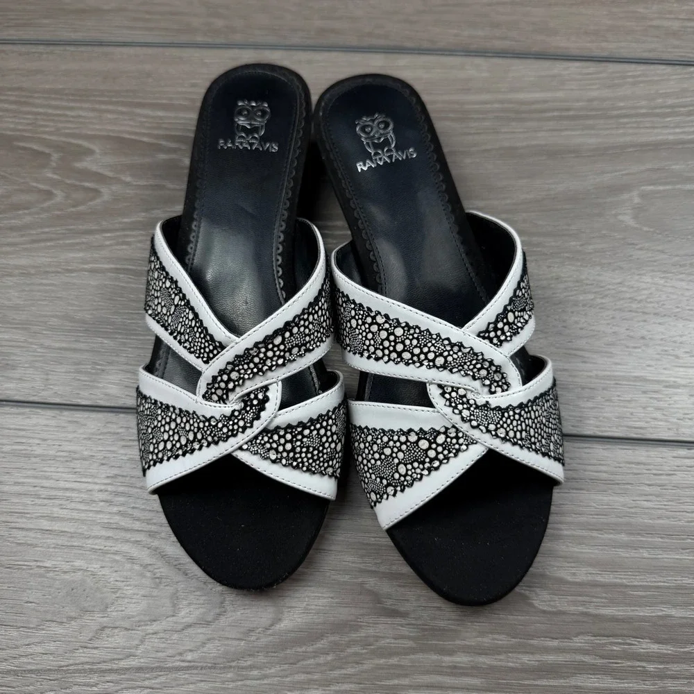 Rara Avis Womens Wedge Sandals Lace Detail Black White 8.5M